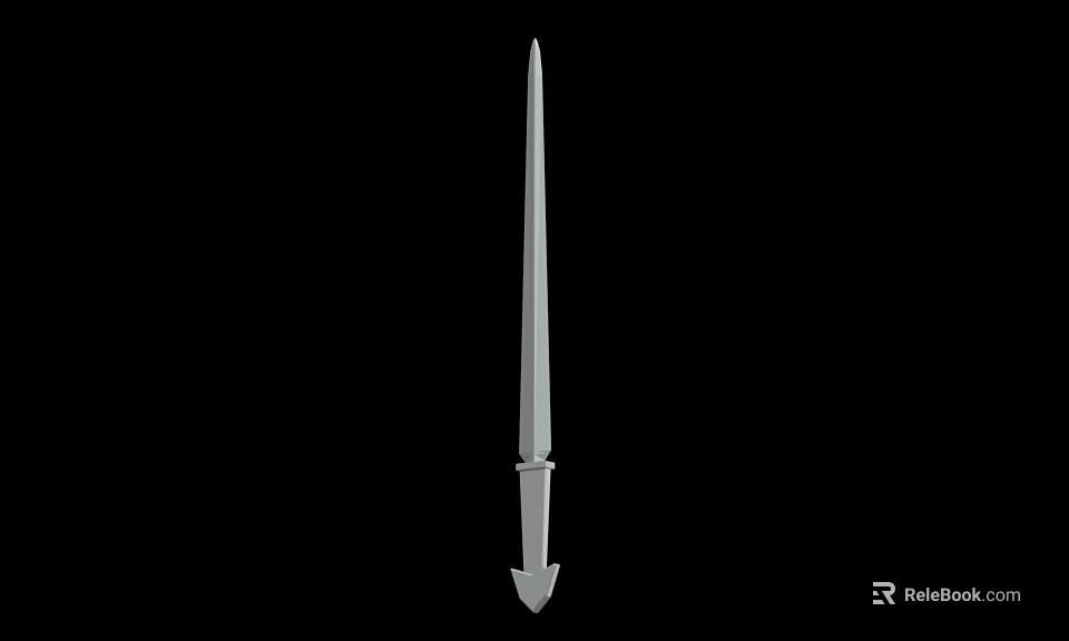 Silver Long Spear Weapon with Slender Shaft Pointed Tip and Handle Design 3d model 