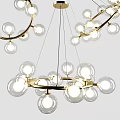 Elegant Modern Chandelier With Golden Rings And Illuminated Transparent Spherical Bulbs