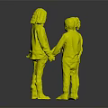 Three Children Holding Hands Together in Yellow and Gray Shirts Against Dark Background