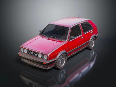 Red Classic Volkswagen Golf With Black Trim And Silver Alloy Wheels 3d model