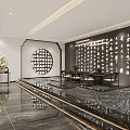Luxurious Chinese Style Private Dining Room With Round Table White Chairs Marble Floor And Chandelier