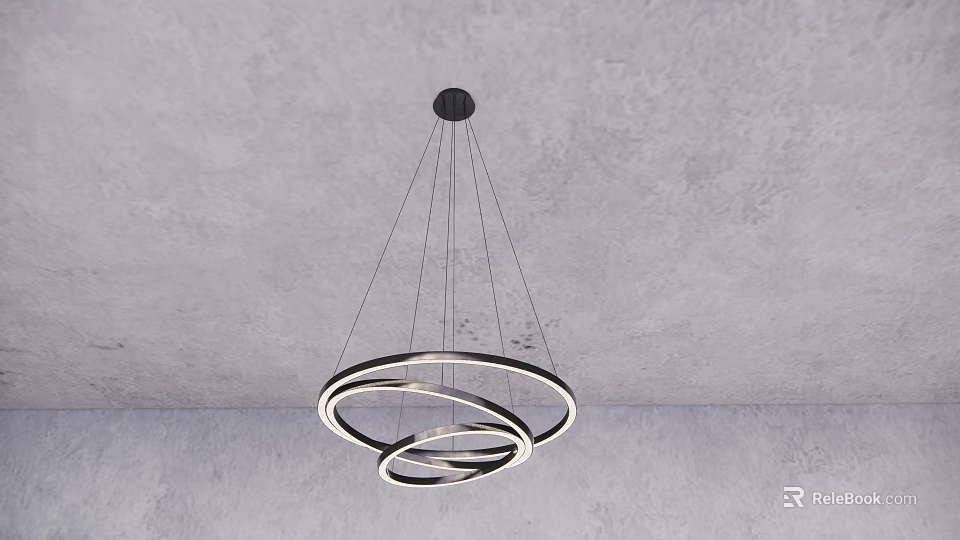 Modern Double Circular Ring Chandelier with Metallic Finish and Ceiling Mounted Design 3d model 