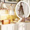 Cream Style Dressing Table Cream Style French Soft Light Electronic Product Mobile Phone Cosmetic Makeup Mirror Hanger Clothes Combination Slippers Atmosphere 3d model