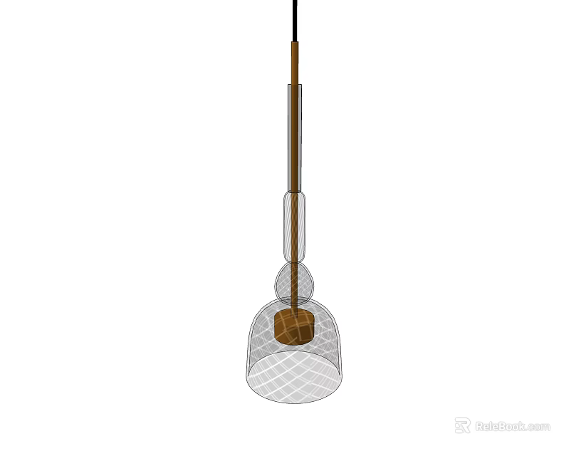 Elegant Modern Chandelier With Transparent Glass Shade And Metal Rod Grid Design 3d model 