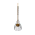 Elegant Modern Chandelier With Transparent Glass Shade And Metal Rod Grid Design