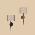 Modern Wall Lamps With Dark And Gold Bases And Beige Fabric Shades Mounted On Wall