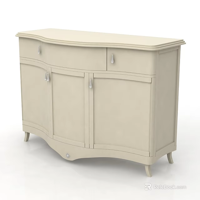 Beige Hallway Console Side Cabinet With Curved Front Cabinet Doors And Elegant Legs 3d model 