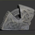 Wood Stone Sculpture Featuring Intricate Knotwork Design On Blue Base With Texture