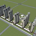 Modern High Rise Residential Complex With Multiple Towers And Green Lawn