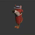 3D Rendered Red Cartoon Fox Character Wearing Purple Hat And White Bow Tie