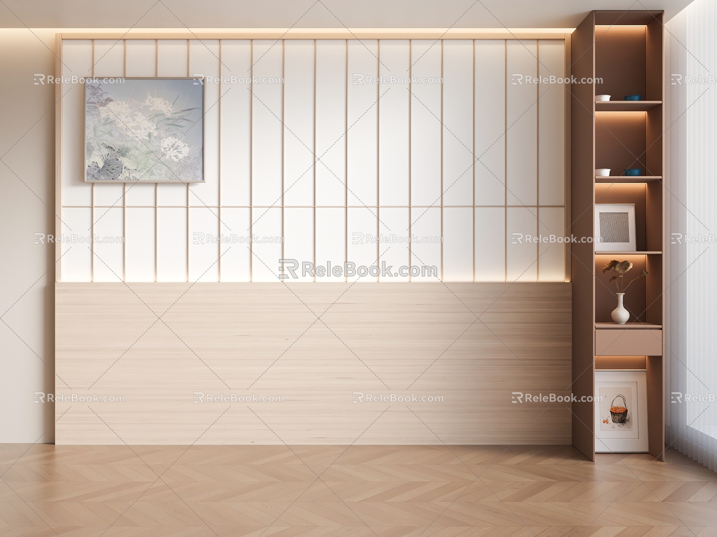 Japanese Style Background Wall Bedside Background Wall Chinese Style Background Wall Antique Background Wall 3d model