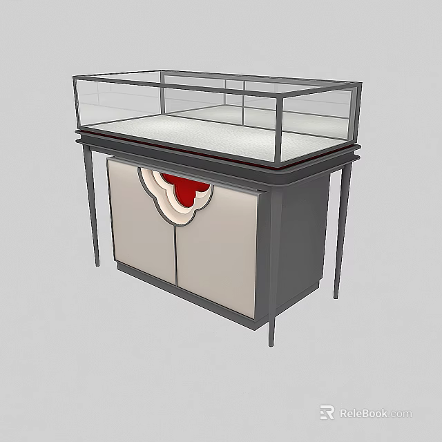 Jewelry Specialty Store Display Case With Glass Top And Red Decorative Cabinet 3d model 