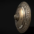 Decorative Round Metal Shield With Intricate Celtic Knots And Central Animal Head