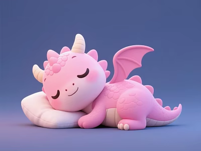 Small Dragon Sleeping with Small Powder Dragon Dinosaur Cute Dinosaur Flying Animal Air Flying Cute Sacred Animal Toy Dinosaur 3d model