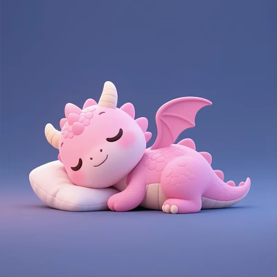 Cute Pink Little Dinosaur Decorative Figurine Set Lying on Soft White Pillow for Home Decoration 3d model