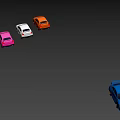 Blue Sports Car With Four Colorful Sports Cars In Different Colors On Blue Background