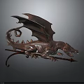 Reddish Brown Dragon Sculpture With Curled Tail And Detailed Wings On Metal Stand