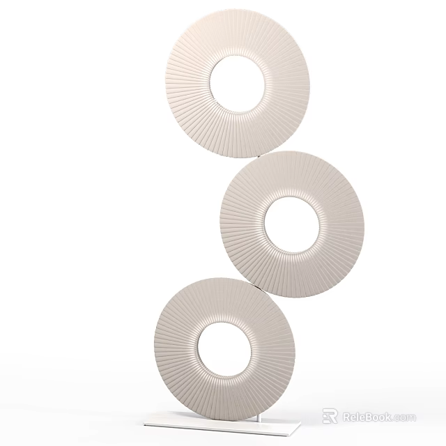 White Floor Lamp Featuring Three Circular Radiated Texture Shades In Vertical Layout 3d model