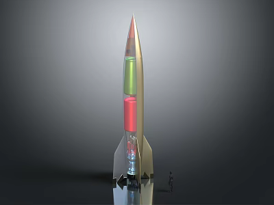 Sleek Metallic Rocket Model Featuring Transparent Green And Red Sections On Stable Base 3d model