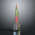Sleek Metallic Rocket Model Featuring Transparent Green And Red Sections On Stable Base