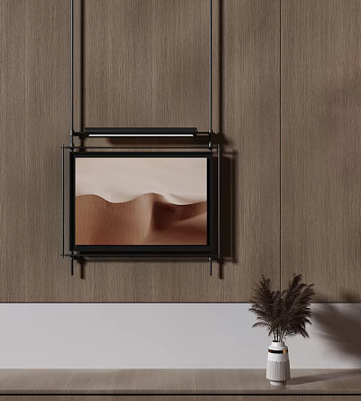 Wooden Wall Decor With Hanging Sand Dunes Painting And Plant Accent 3d model