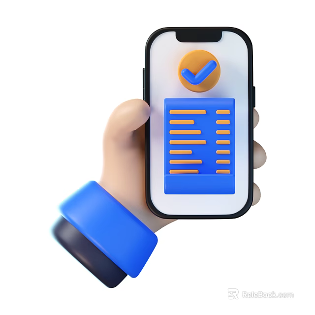 Hand Holding Digital Smartphone Displaying Completed Task Table With Checkmark On Screen 3d model