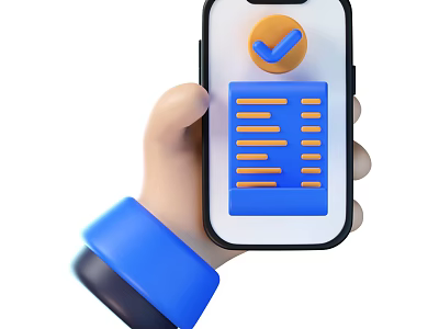 Hand Holding Digital Smartphone Displaying Completed Task Table With Checkmark On Screen 3d model