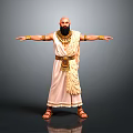Ancient Egyptian Male In Robes With Gold Necklace Belt Sandals Arms Outstretched On Gray Background
