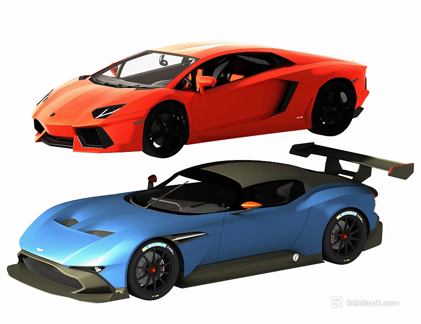 Red And Blue High Performance Sports Cars With Sleek Design And Rear Spoiler 3d model 