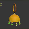 Golden Dome Hat Ornament With Ring Top Red Black Details And Green Beads