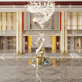Elegant Hotel Lobby Interior With Crystal Chandelier Marble Floor And Decorative Sculpture