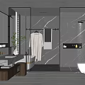 Modern Luxury Bathroom Interior with Marble Walls Glass Shower and Freestanding Bathtub