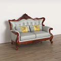 Classic Single Sofa With Carved Wooden Frame Light Leather Upholstery And Decorative Pillows