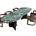 Elegant Upholstered Dining Chairs With Metal Frame Around Green Marble Oval Table
