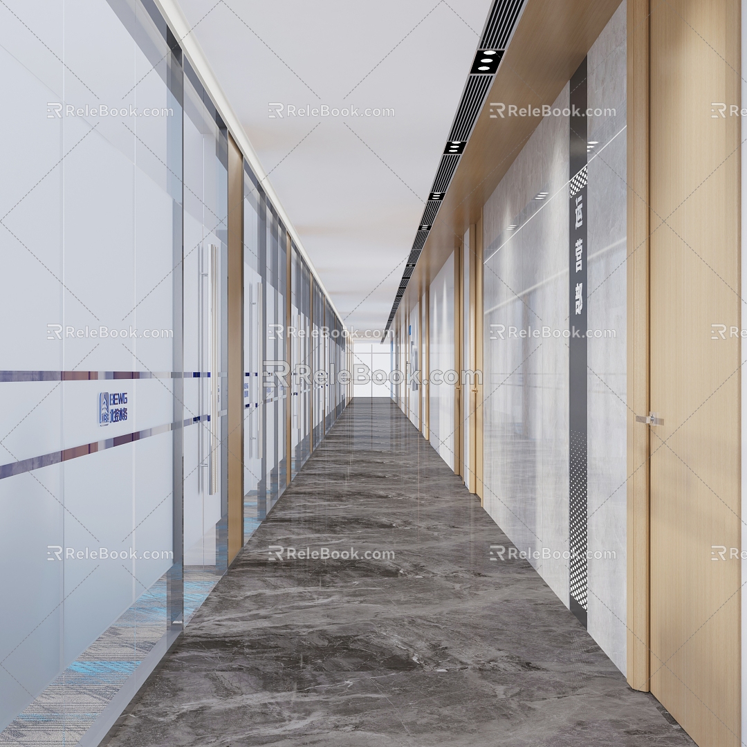 Office corridor aisle glass partition office passageway 3d model