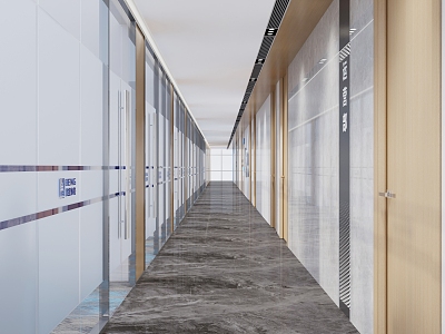 Office corridor aisle glass partition office passageway 3d model