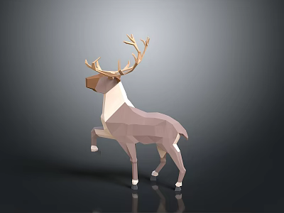 Low Poly Reindeer Sculpture Design With Antlers And Brown White Color 3d model