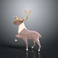 Low Poly Reindeer Sculpture Design With Antlers And Brown White Color