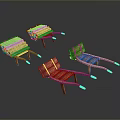 Four Modern Chairs With Orange Metal Frame And Transparent Seat Design
