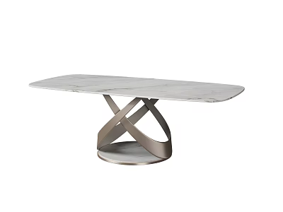 Modern Dining Table with Marble Top and Crossed Metal Base Structure for Contemporary Home Decor 3d model