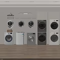 Various Washing Machine Types Including Wall Mounted And Stacked Models In Modern Laundry Room 3d model