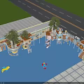 Kindergarten Outdoor Playground With Colorful Play Structures Trees Blue Floor And Safe Kids Activity Area