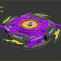 Purple And Yellow Spinning Top Weapon With Gray Blades And Rotating Design