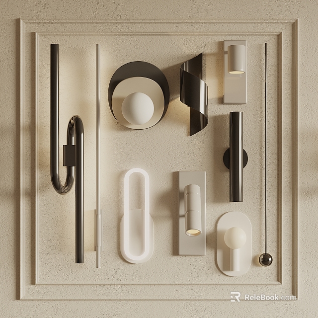 Modern Wall Sconces With Various Geometric Shapes And Metal White Finishes For Home Decor 3d model 