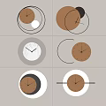 Multiple Modern Wall Clocks With Circular Metal Frames And Brown White Faces 3d model