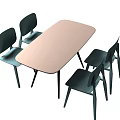 Rectangular Dining Table Set With Four Dark Colored Chairs And Light Tabletop 3d model