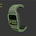 Modern Smart Watch Design With Metallic Strap Red Dial Control Buttons And Digital Screen