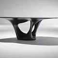 Modern Artistic Dining Table With Wooden Tabletop And Irregular Black Base 3d model