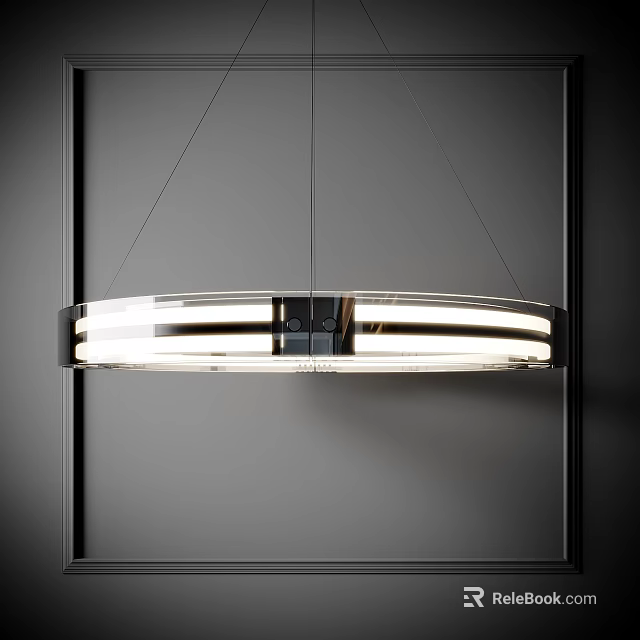 Modern Circular Chandelier With Black Metal Frame And White LED Light Ring 3d model 