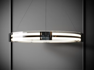 Modern Circular Chandelier With Black Metal Frame And White LED Light Ring 3d model